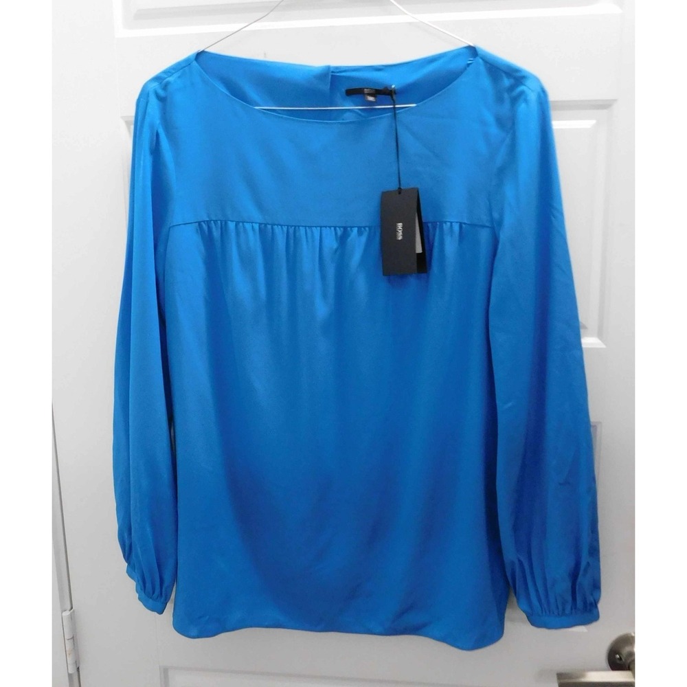 BOSS HUGO BOSS Blue Silk Long Sleeve Imasa Blouse Top 46/10 NWT $295rt
